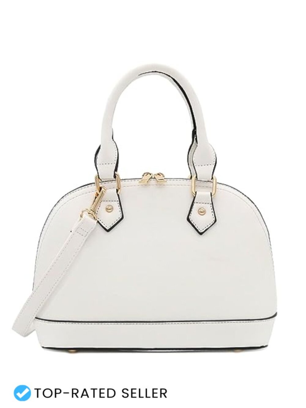 Faux Leather Saffiano Dome Satchel with Gold Tone Hardware